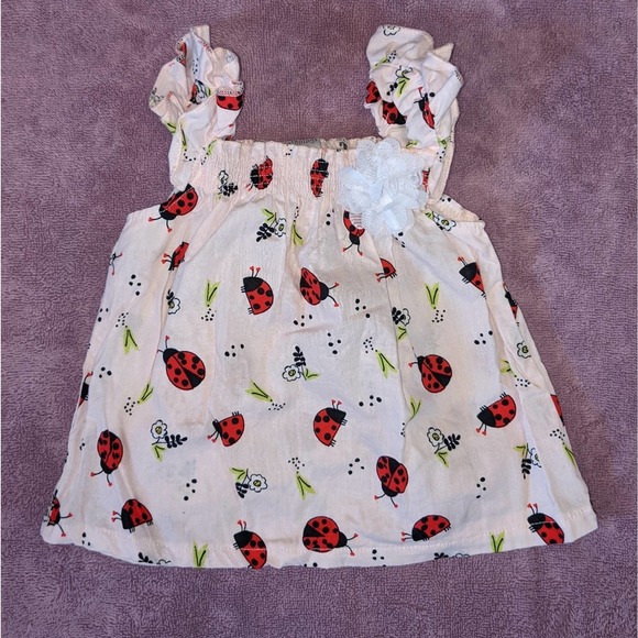 Little Beginnings Girls Pink Ladybug Tank with Ruffle Straps 6-9 Months - Picture 1 of 8
